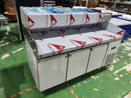 1.8M طاولة عمل السلطة 3 أبواب طاولة تحضير البيتزا المبردة تحت الكاونتر مع العرض الأعلى